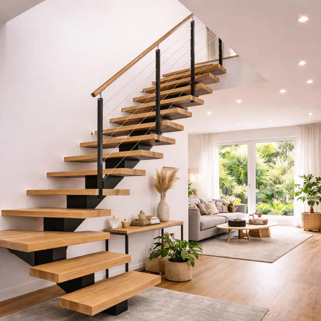 Bolzentreppen aus Polen mit schwebender Optik im Wohnhaus